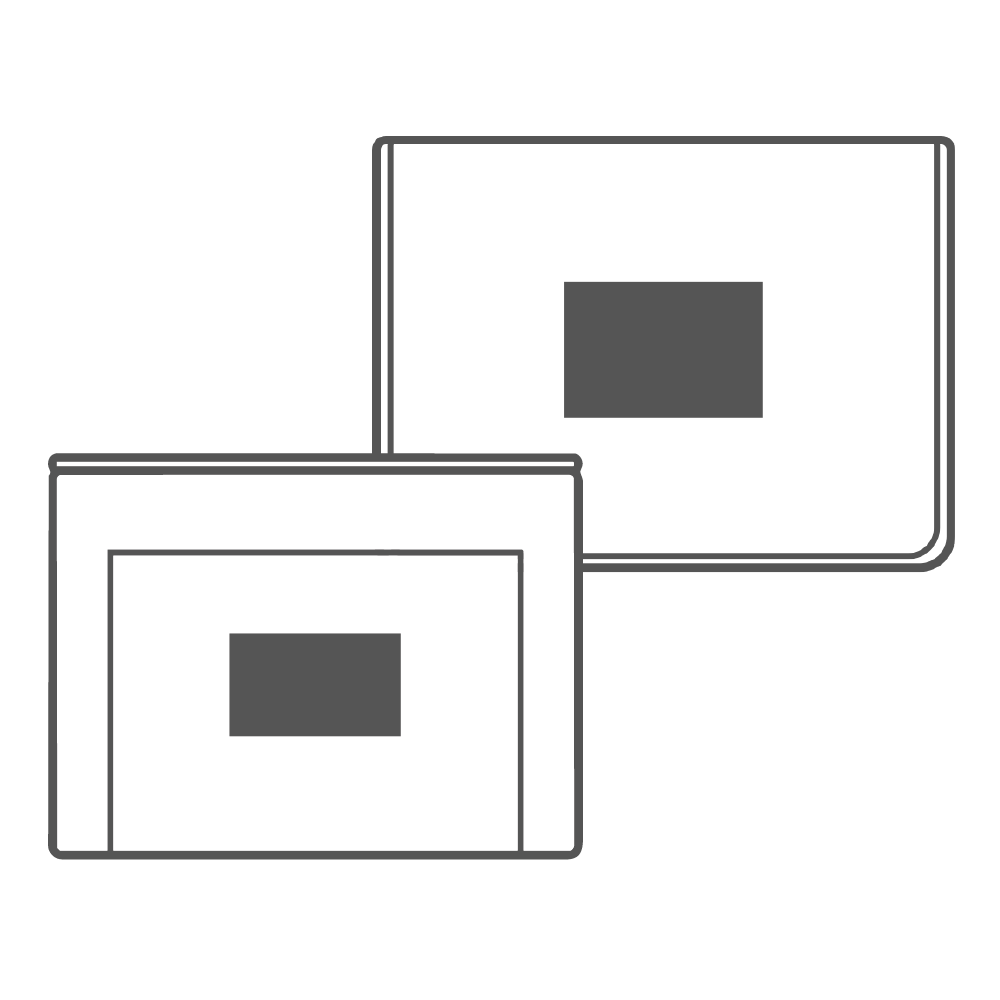 100 x 60 mm - Front Pocket | 110 x 75 mm - Top