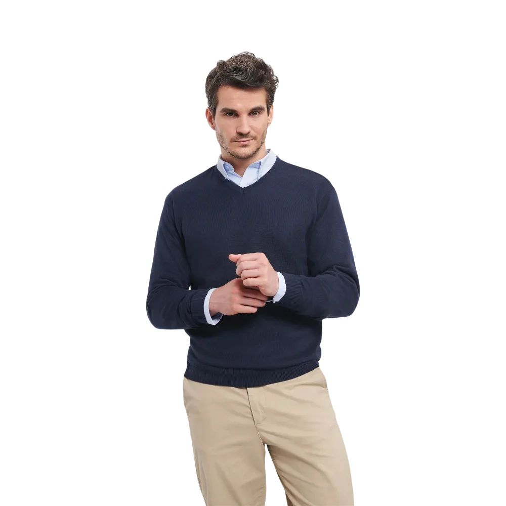 PDP - russellmenvneckknittedpullover square #00000000 background