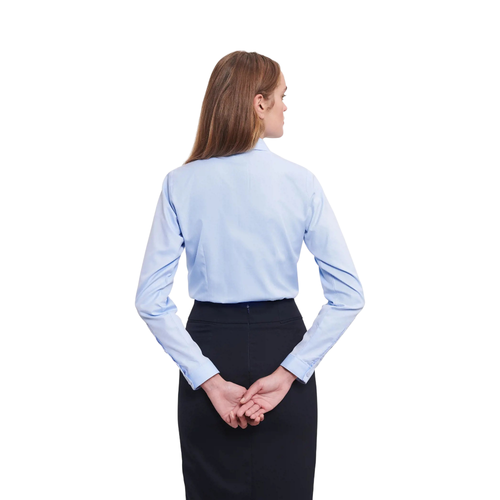PDP - russellladieslsltailoredherringboneshirt square #00000000 background