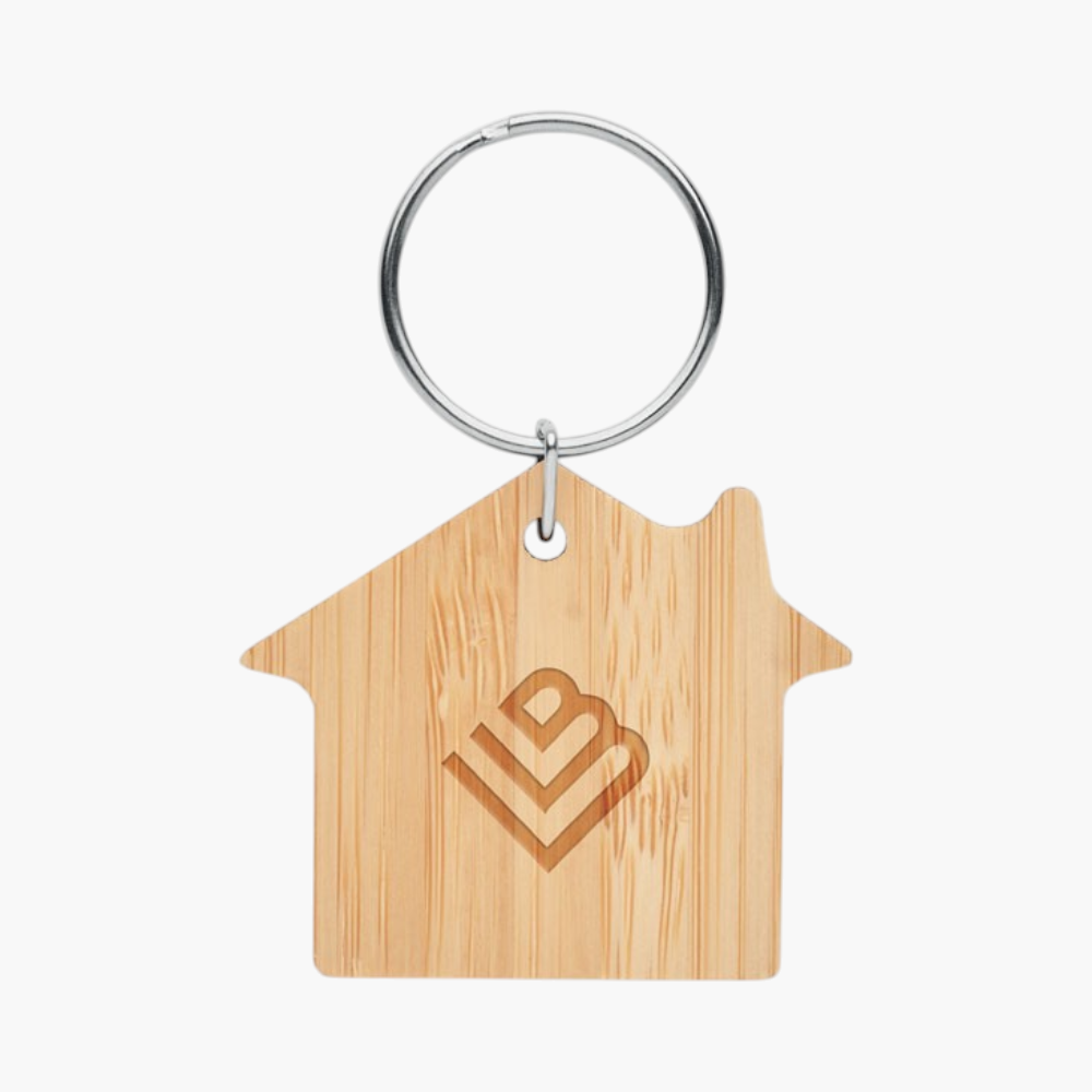 Bamboo House Shaped Key Ring | HelloPrint