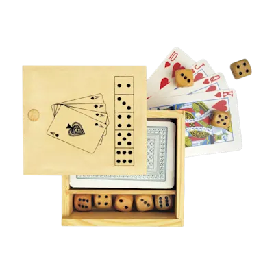 Scatola in Legno con Set di Giochi