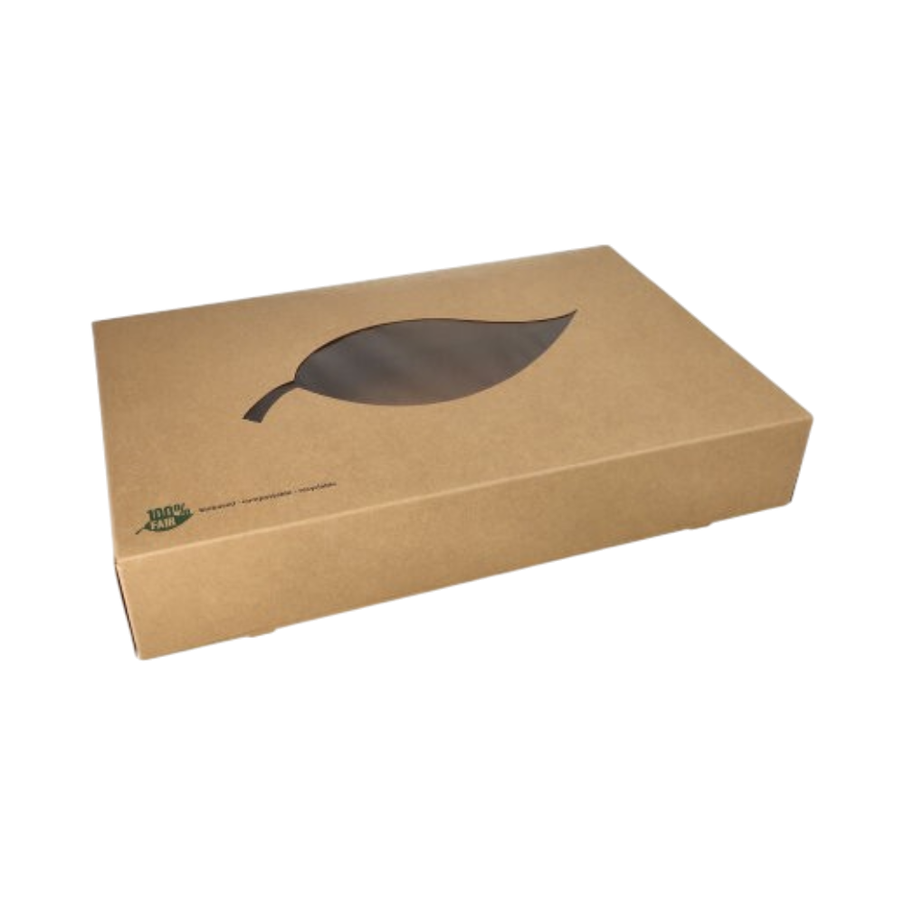 Kartonnen cateringdozen met PLA venster 46,4 x 31,3 x 8 cm