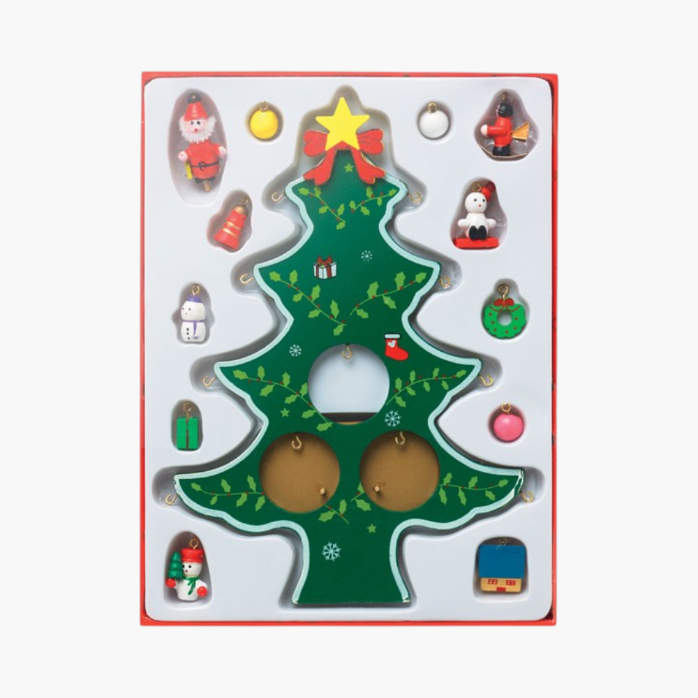 PDP - woodtreewoodenchristmastreewith12assortedtreehanger square #F8F8F8 background