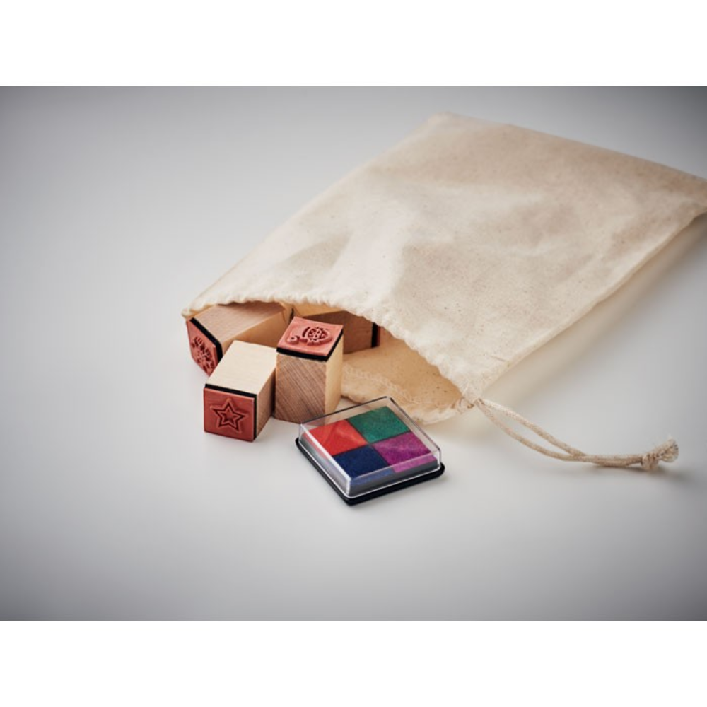 Set de 8 tampons de Noël en bois et encreur multicolore