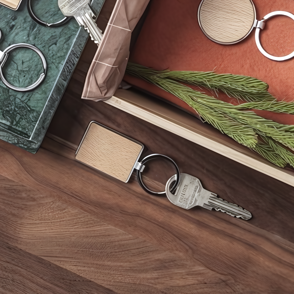 Mauro Beech Wood Rectangular Keychain | HelloPrint