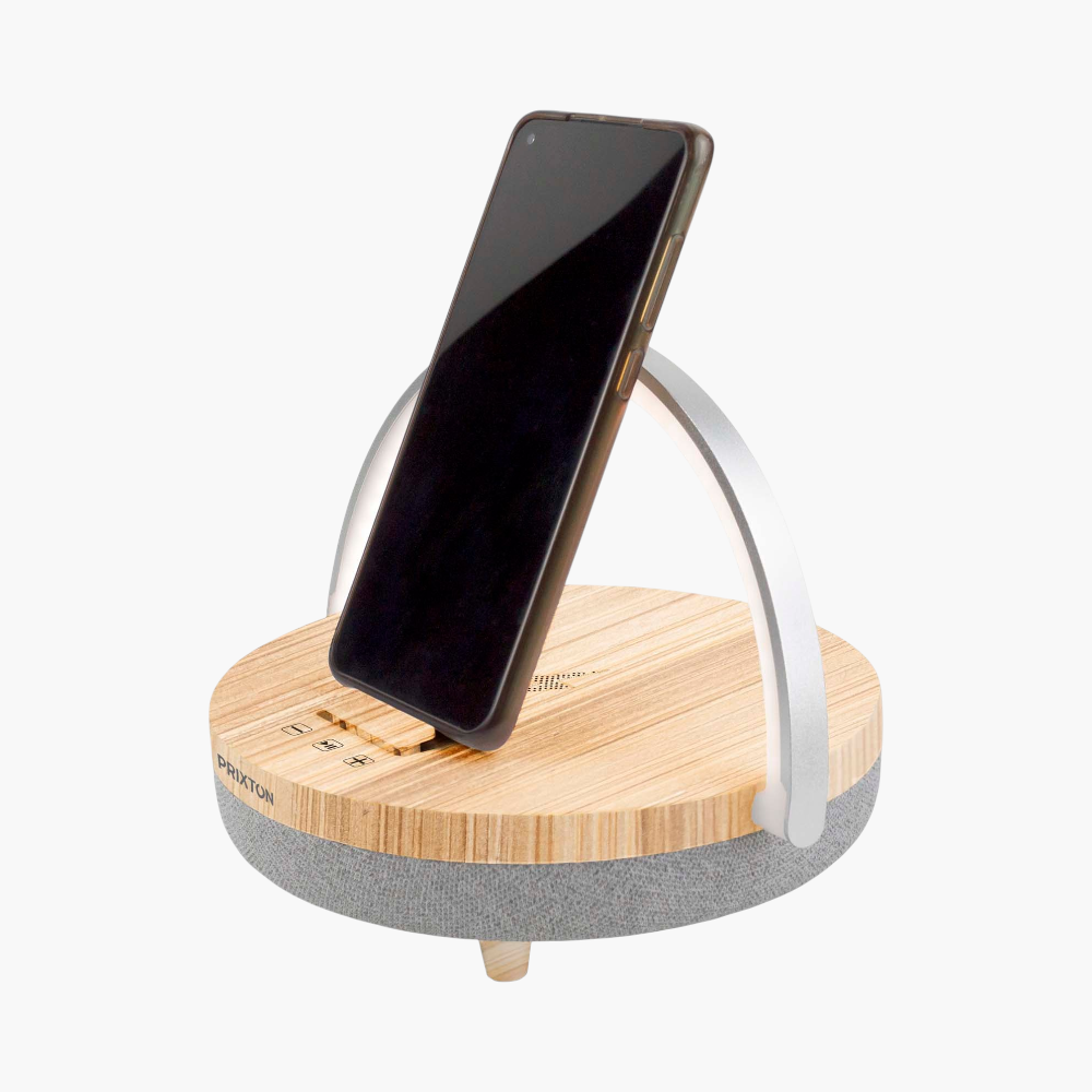 PDP - prixton4in110wbluetoothspeakerwithledlightandwirelesschargingbase square #F8F8F8 background