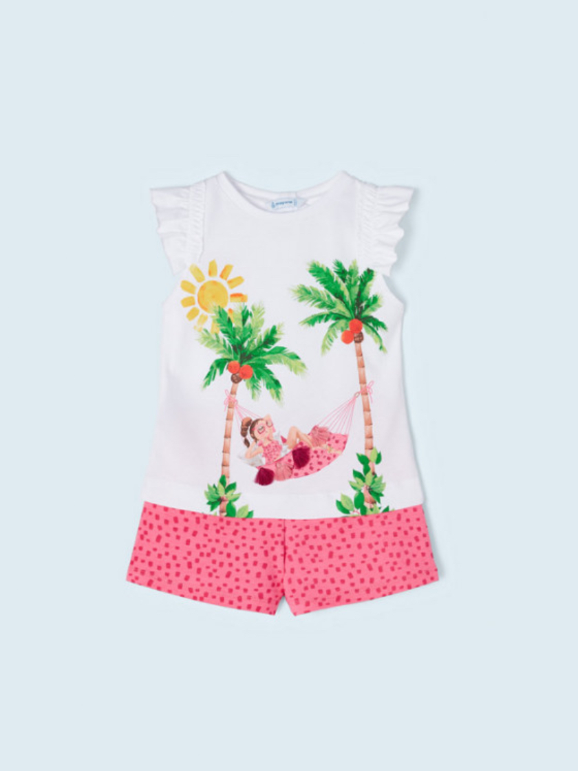 Conjunto short fucsia puntos