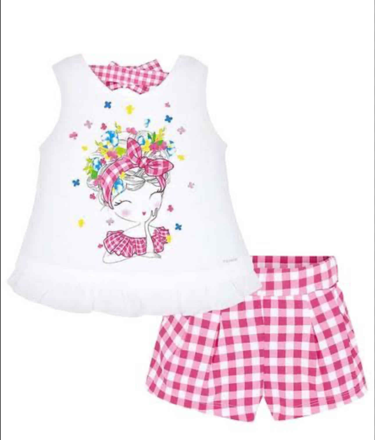 Conjunto short falda cuadros rojo