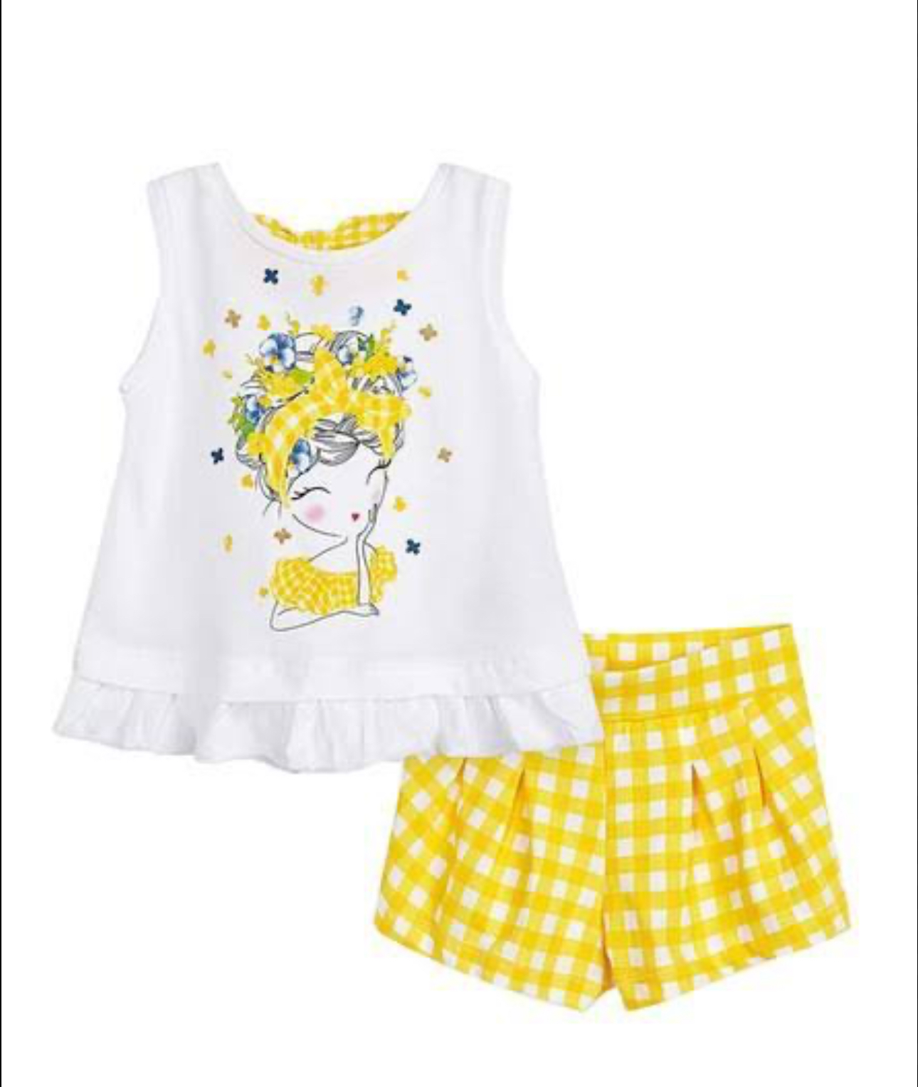 Conjunto short cuadros amarillos