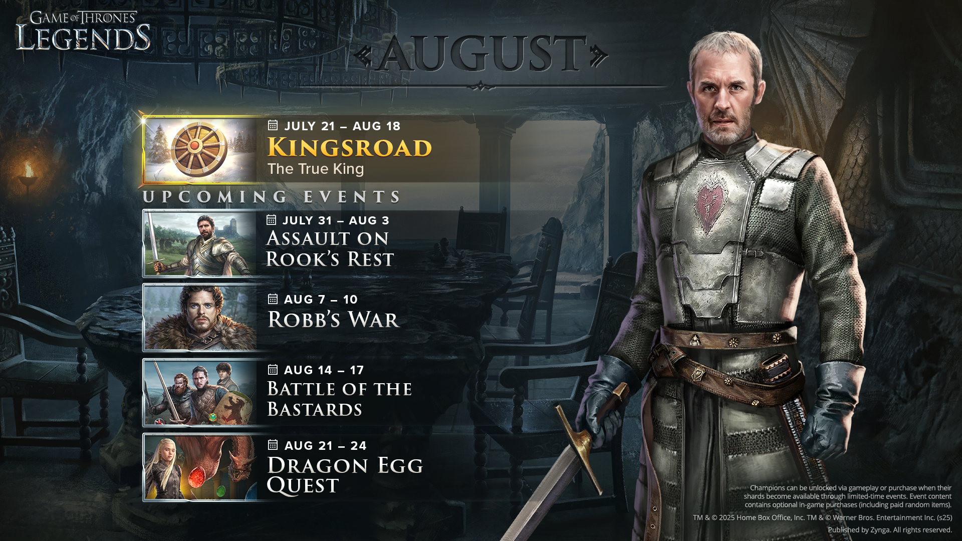 Game of Thrones Legends August 2025 Event Calendar