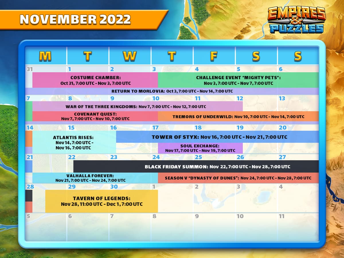 Empires & Puzzles Event Calendar