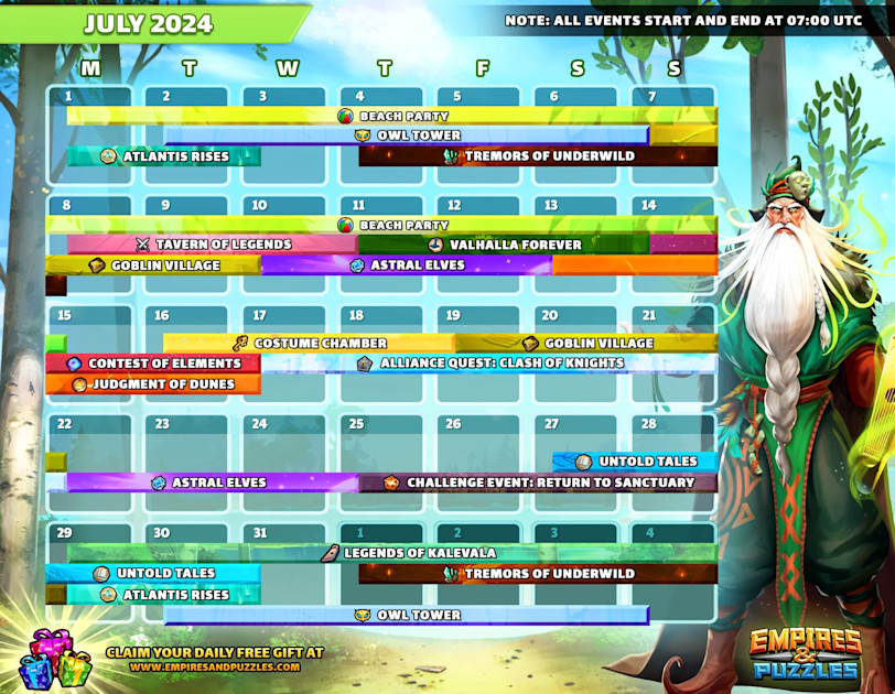 July 2024 Calendar of Events 《Empires & Puzzles》