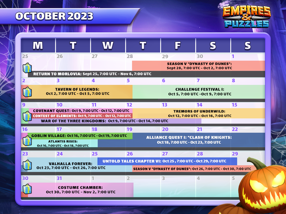October 2023 Calendar of Events Empires & Puzzles
