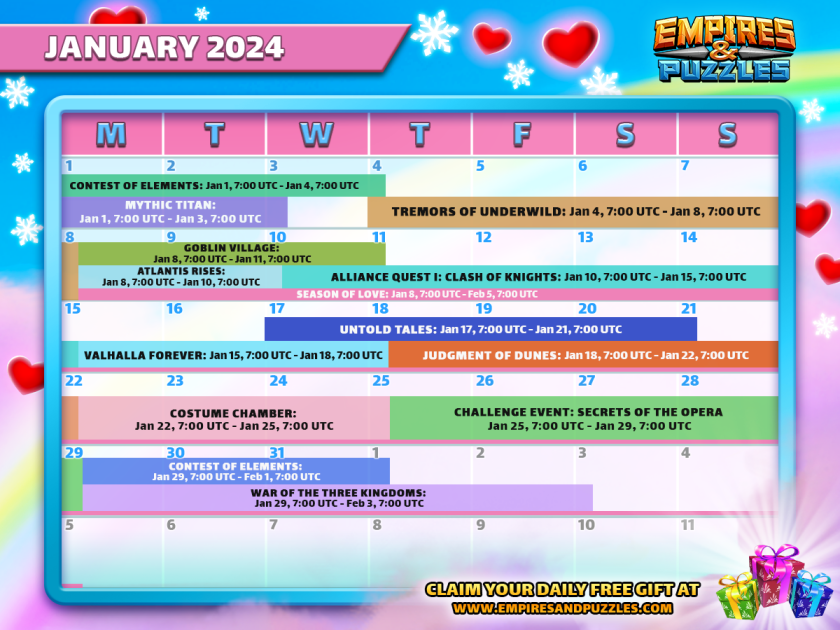 January 2024 Calendar of Events 《Empires & Puzzles》