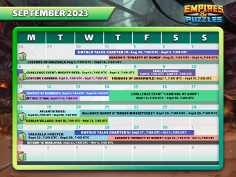 September 2023 Calendar of Events | Empires & Puzzles