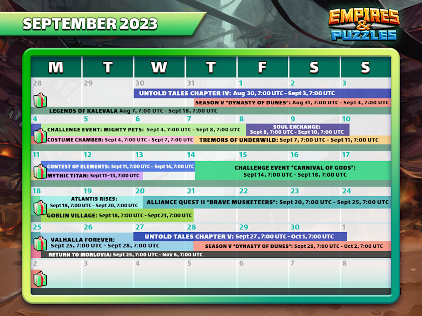 September 2023 Calendar of Events Empires & Puzzles