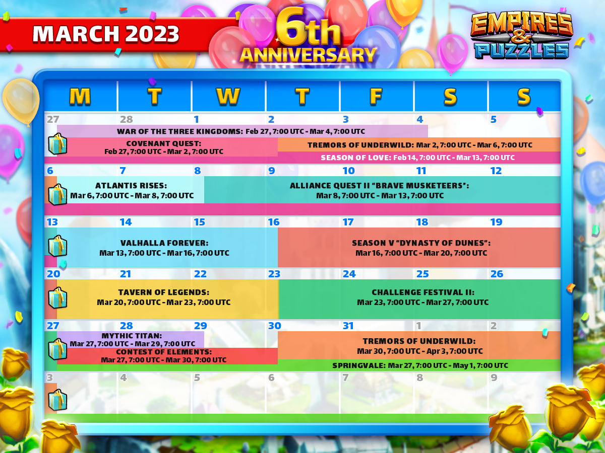 2023 Monthly Event Calendar 03 March 6thAnniversary