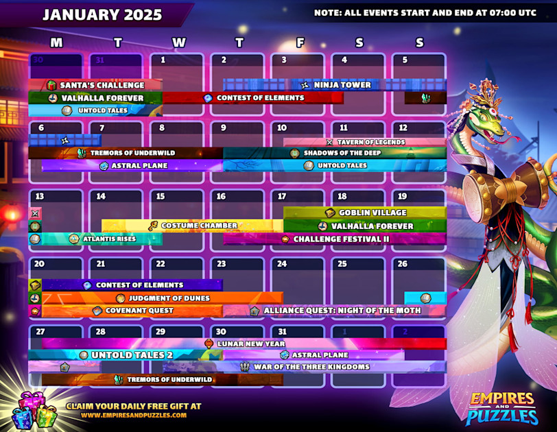 January 2025 Calendar of Events Empires & Puzzles