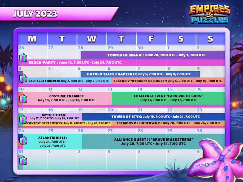 July 2023 Calendar of Events Empires & Puzzles