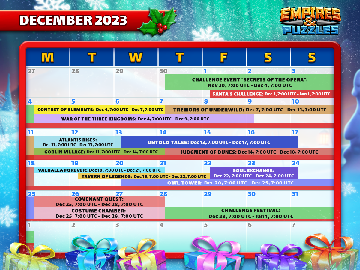 2023 Monthly Event Calendar 12 December