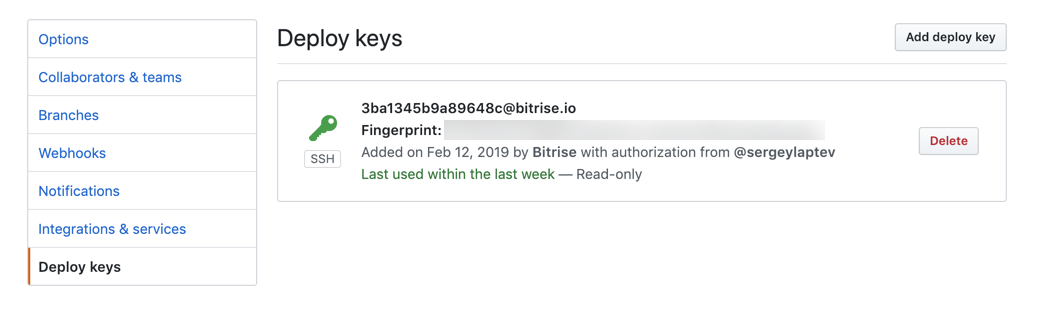 Deploy Keys in GitHub project settings
