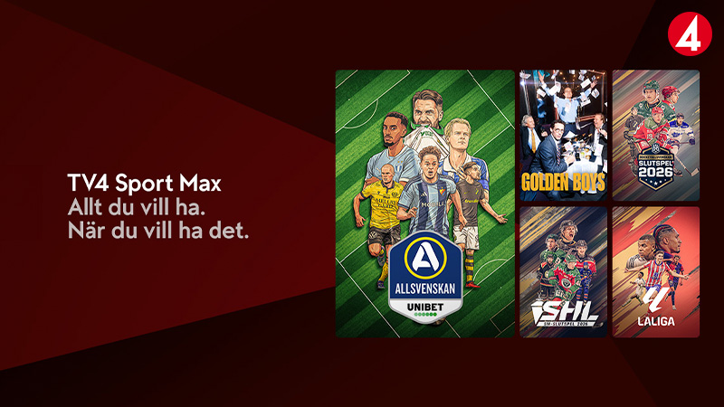 TV4 Sport Max reklamaffisch med SHL, Allsvenskan och andra sportprogram och serier