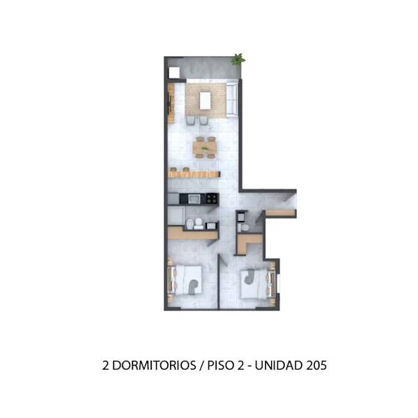 Plano 2 Dormitorios de Terrazas del San Salvador