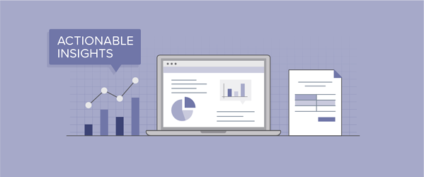 Actionable Insights banner showing a laptop, a chart, and a spreadsheet