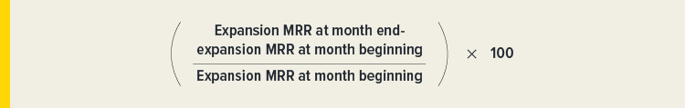 Formula: (Expansion MRR at month end - Expansion MRR at month end / Expansion MRR at month end) x 100