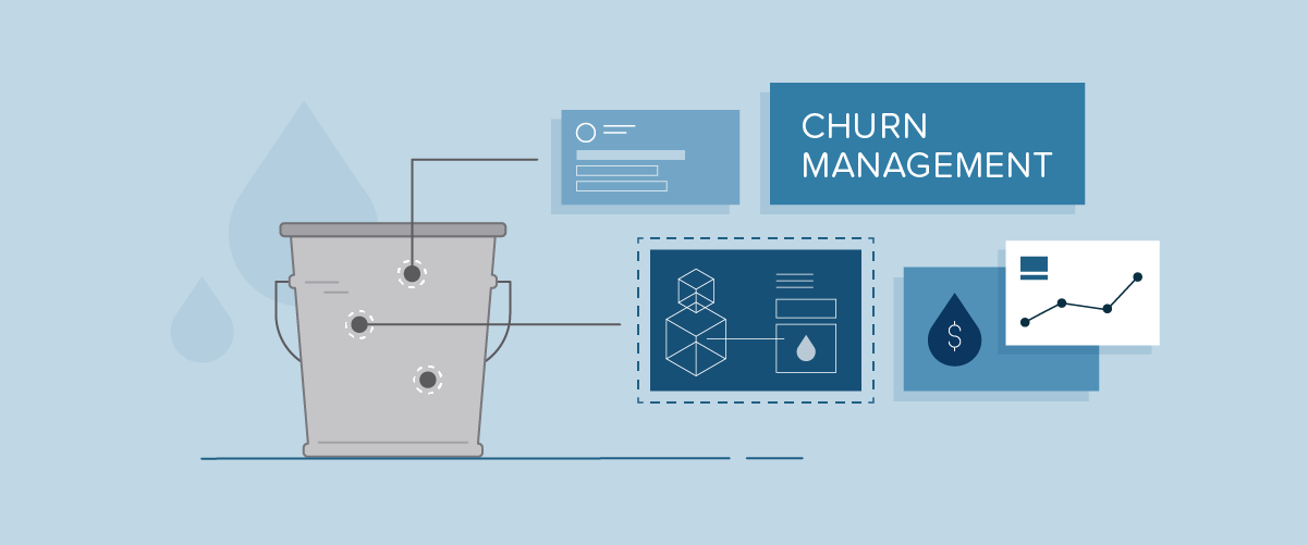 Churn Management banner showing a water bucket