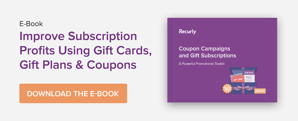 Improve Subscription Profits Using Gift Cards, Gift Plans & Coupons ebook download banner