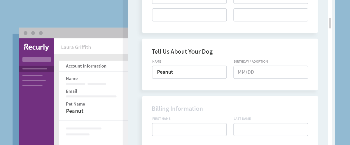 Custom fields screen on Recurly software