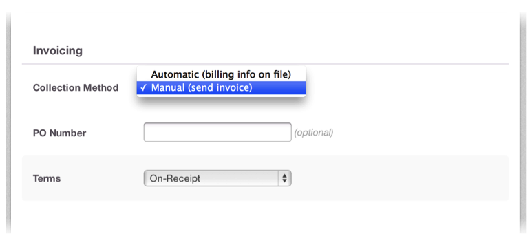 Invoicing settings screen