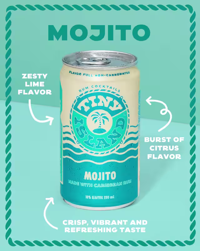 Mojito, zesty lime, burst of citrus flavor, and crisp, vibrant, and refreshing taste