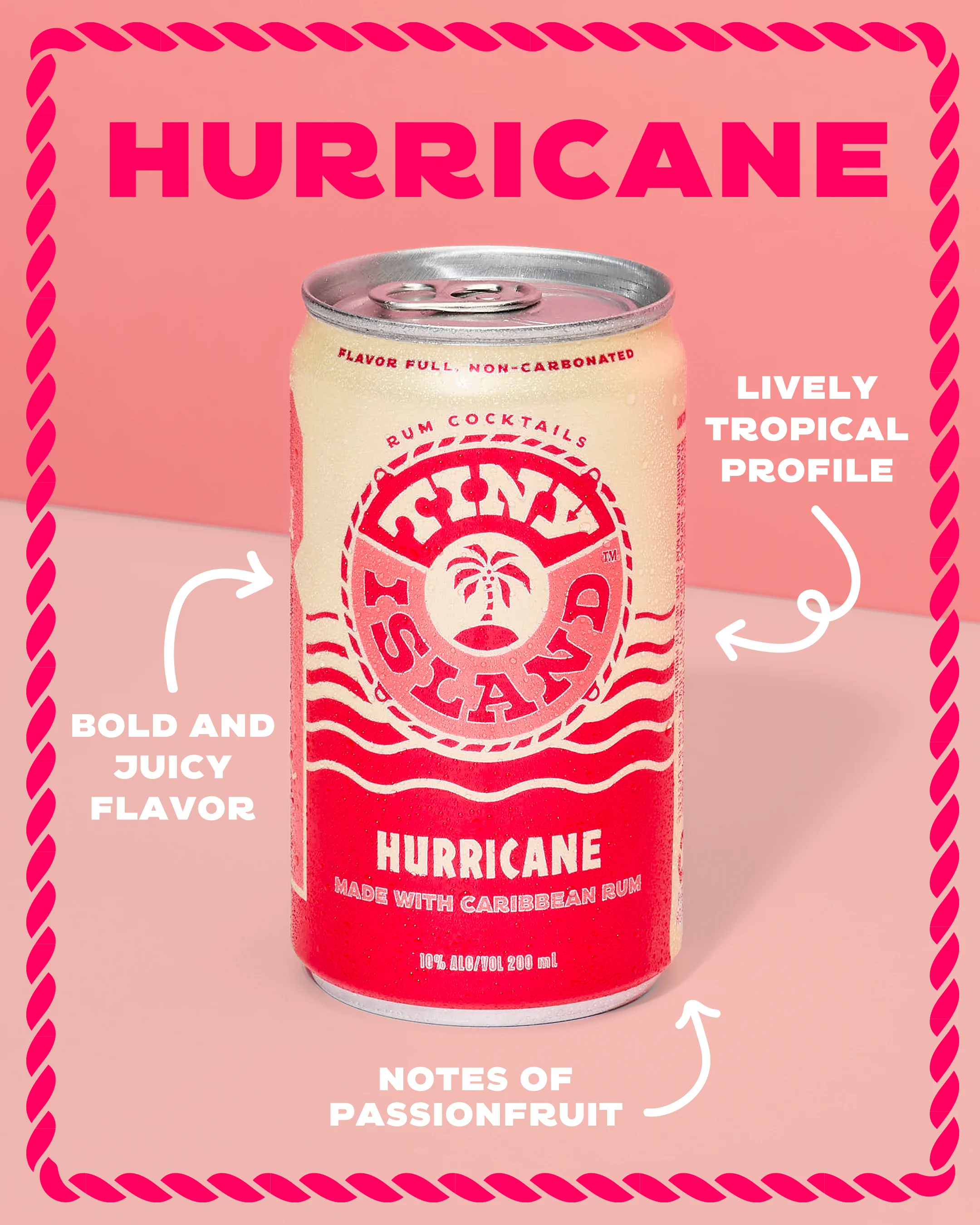 Hurricane with a bold and juicy flavor, lively tropical profile, notes of passionfruit