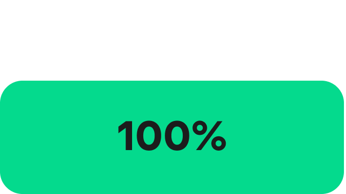 A green rectangle with rounded edges and '100%' written in a Black font in the centre