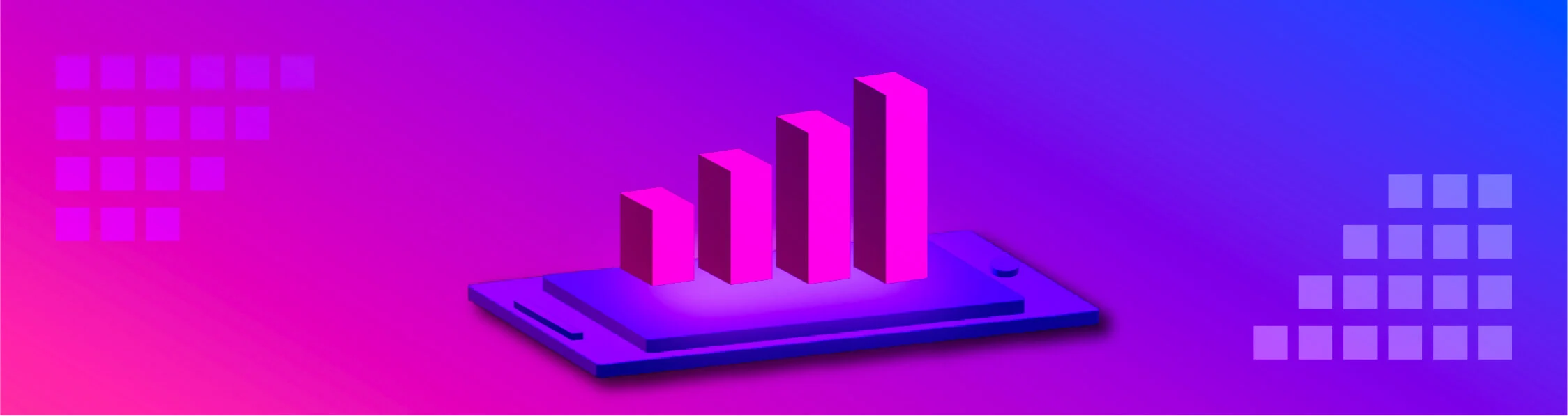 Purple 3D bar graph showing increase in each category shown.