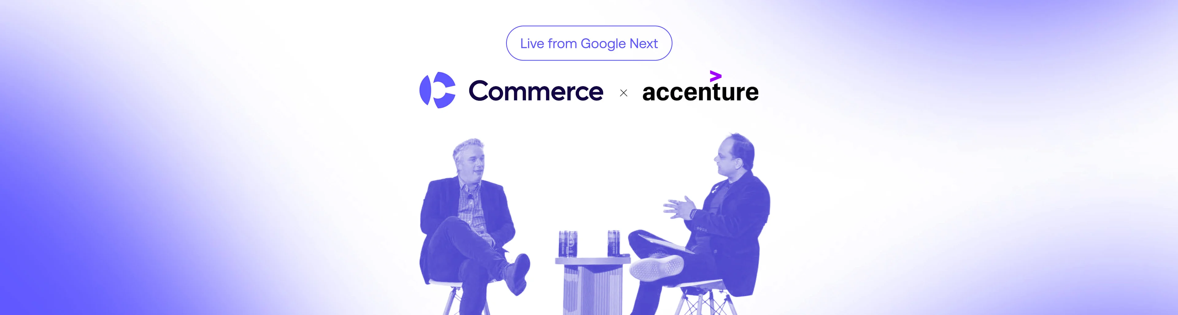 BigCommerce and Accenture collaboration live from Google Next on a purple gradient background