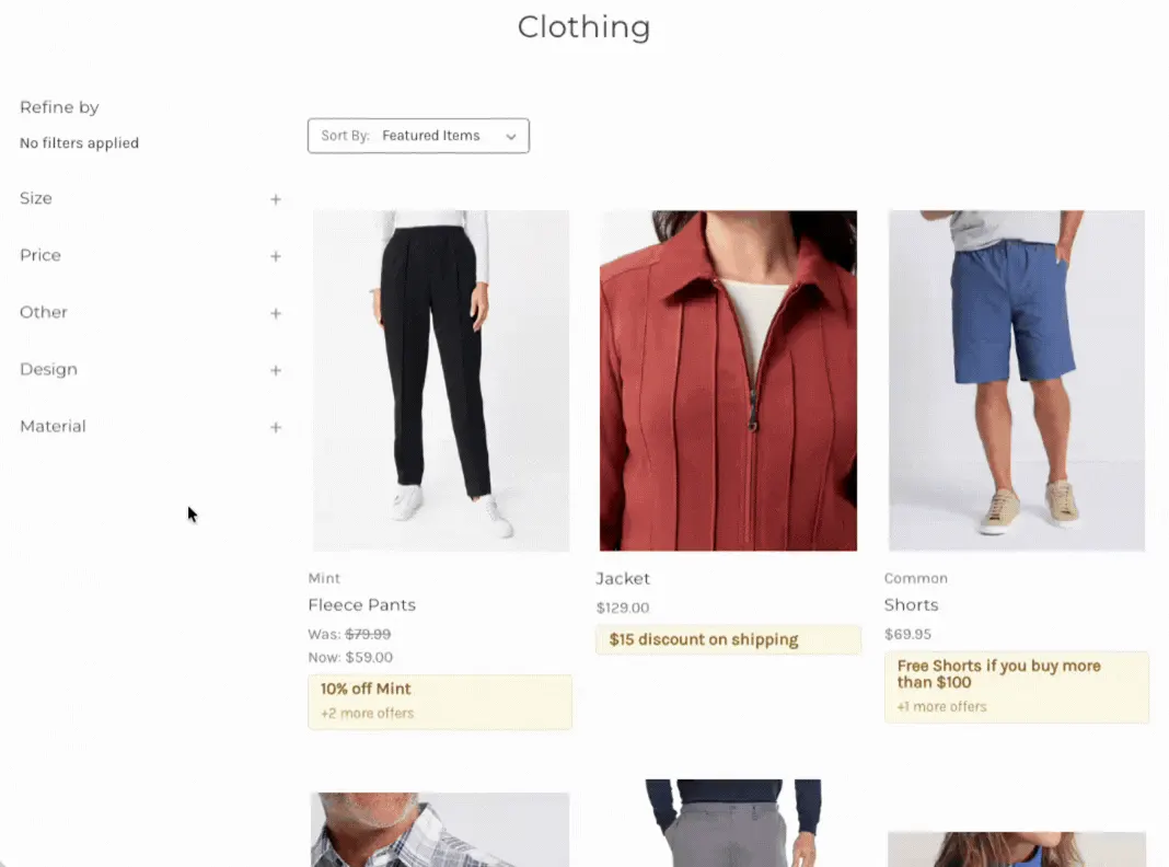 Scrolling through an online storefront and managing promotions in the backend