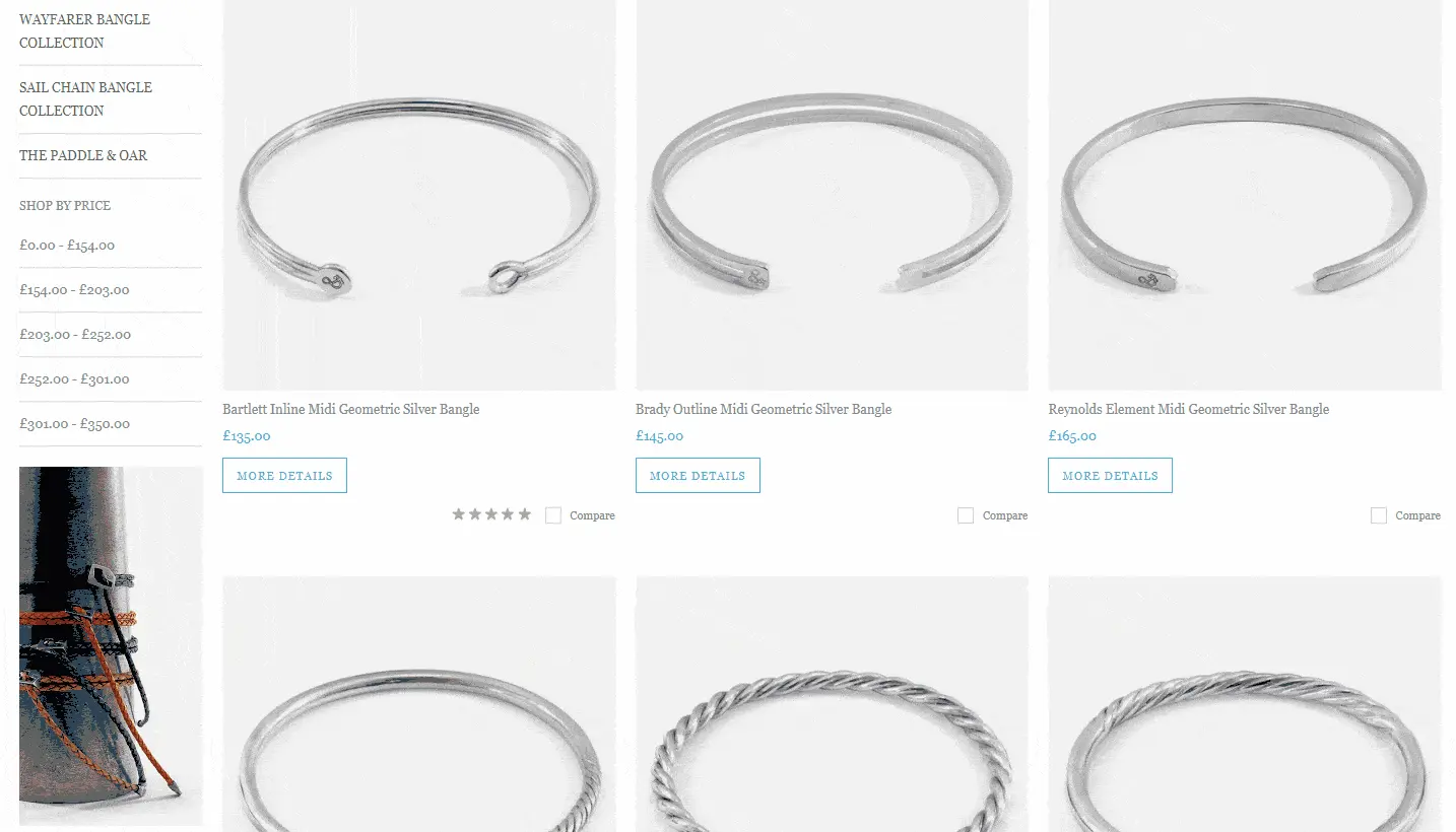 Anchor & Crew Homepage scroll of silver bracelets with a popup appearing onscreen