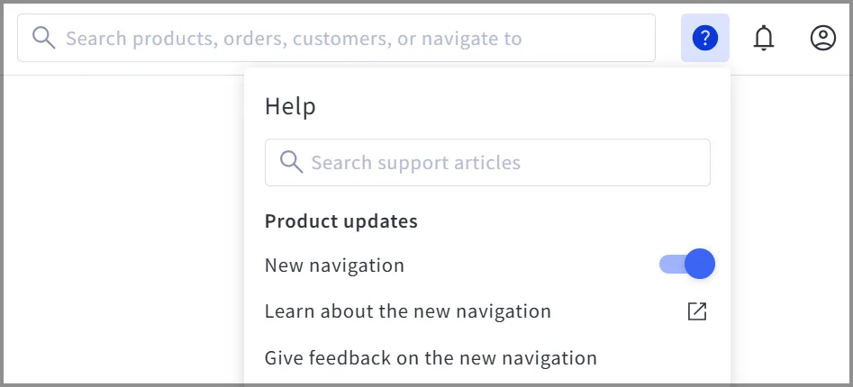 Screenshot - Modern Control Panel Navigation - new nav in the Help menu