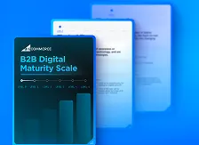BigCommerce B2B Digital Maturity Scale showing levels 0 to 5 with an ascending bar graph.