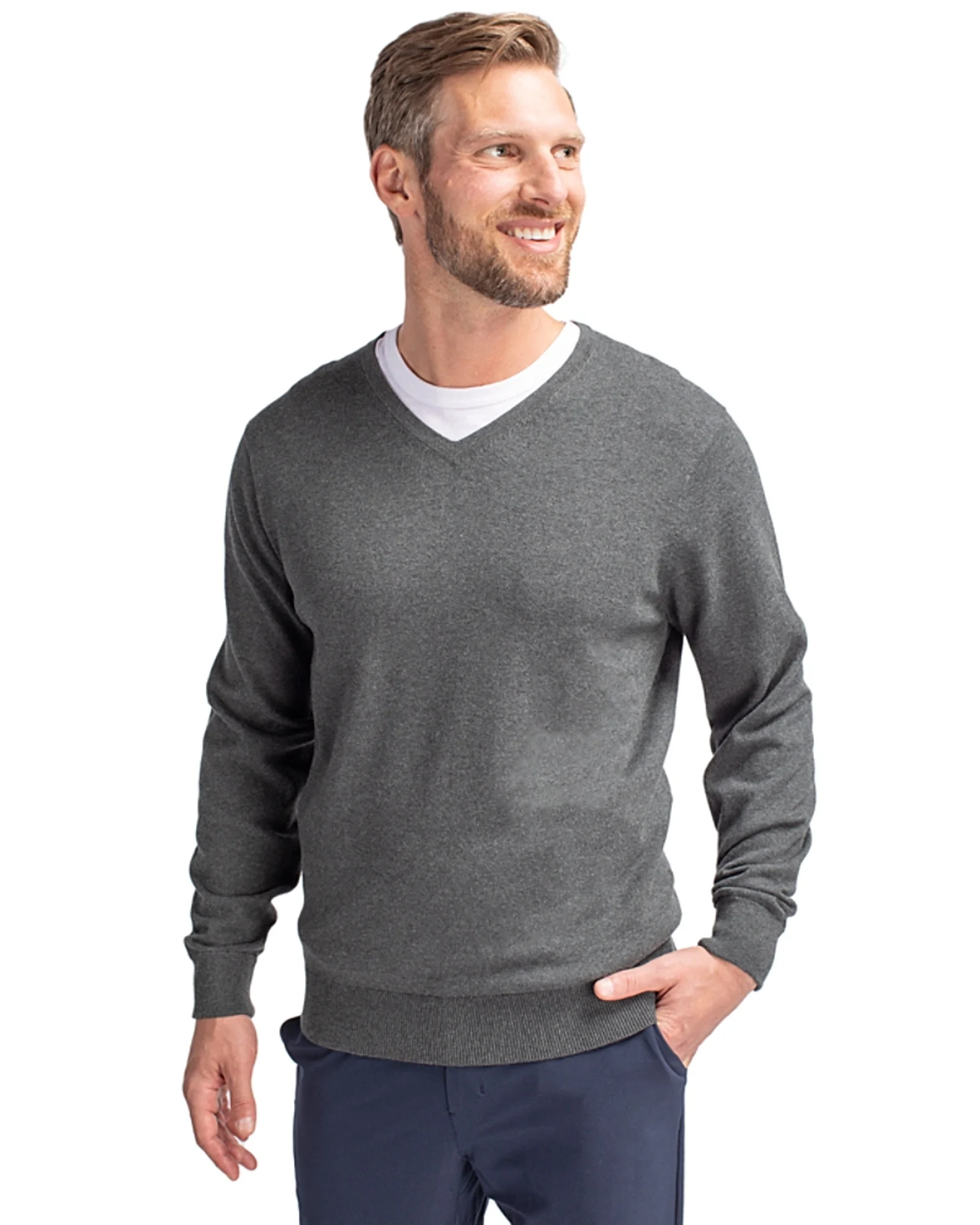 Lakemont Tri-Blend Mens V-Neck Pullover Sweater from Cutter & Buck.