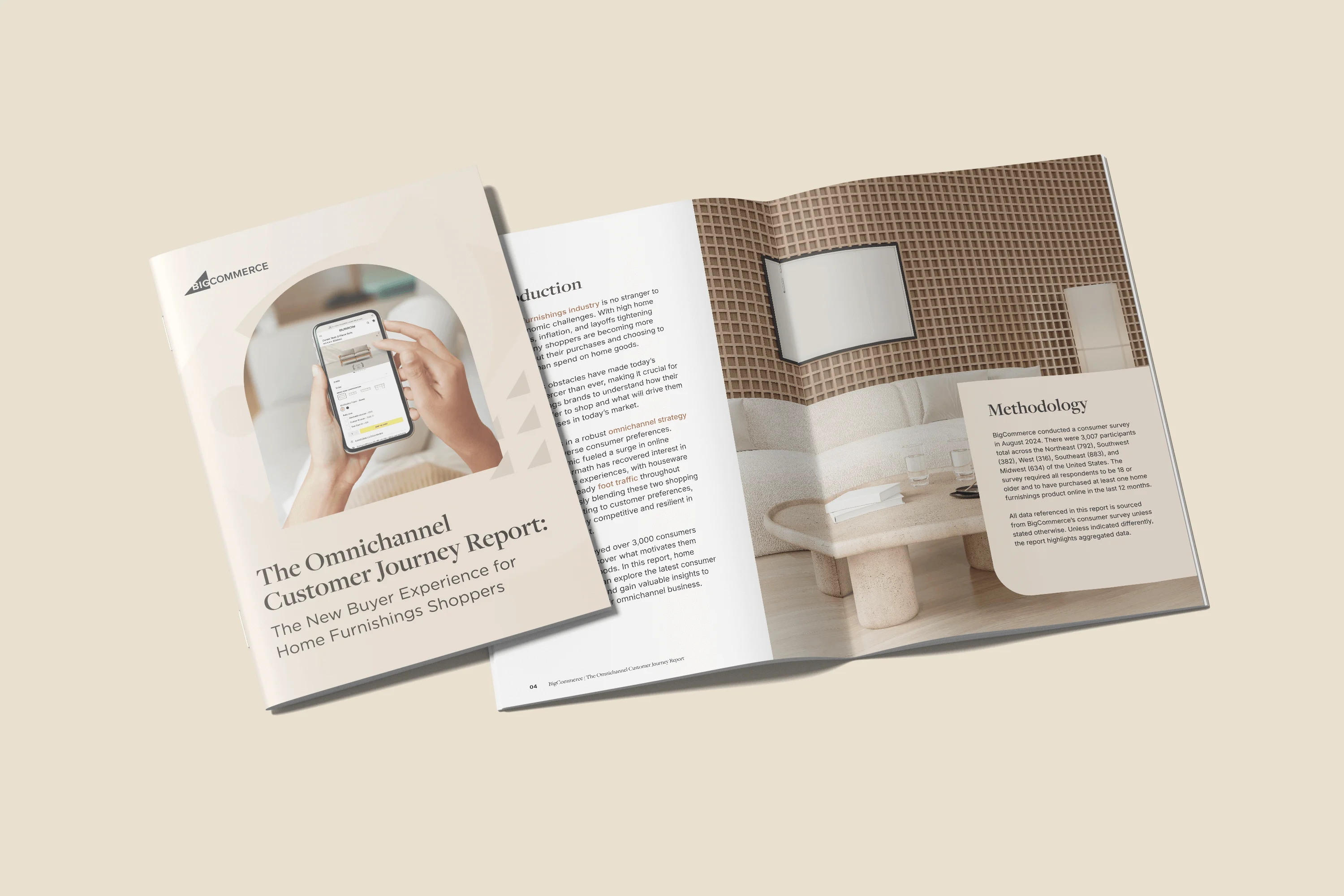 Open report cover for "The Omnichannel Customer Journey Report: The New Buyer Experience for Home Furnishings Shoppers," displayed on a light background.