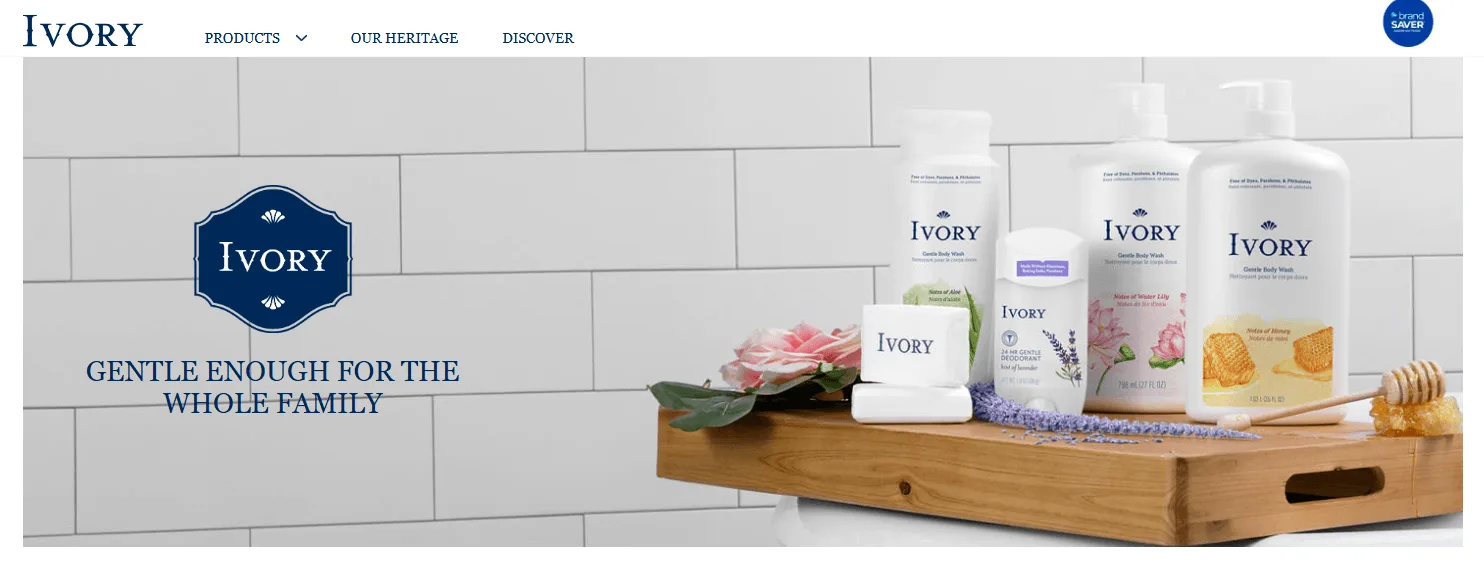 The Scale Shot: product grouping of Ivory products in varying sizes in the bathroom (Ivory website)