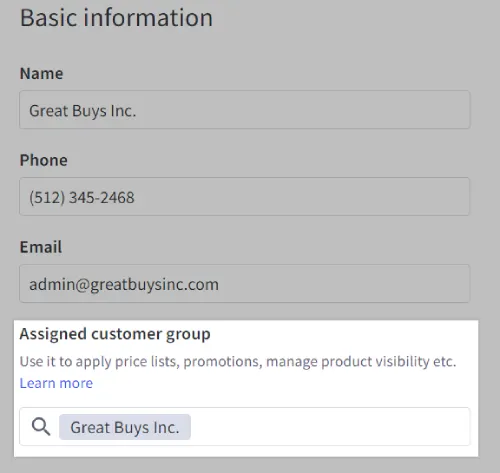 Updating an existing customer group assignment existing-Company-customer-group