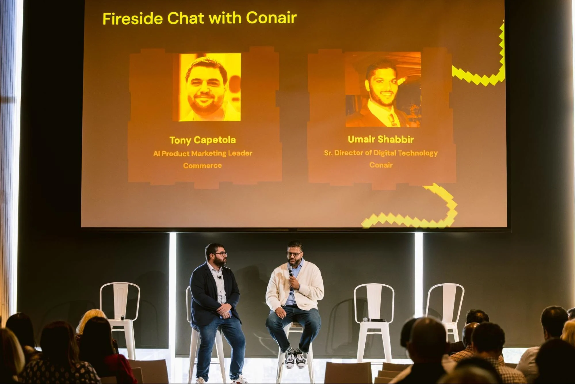 Tony Capetola, AI Product Marketing Leader, Commerce, and Umair Shabbir, Sr. Director of Digital Technology, Conair, during the Commerce Unplugged Fireside Chat.