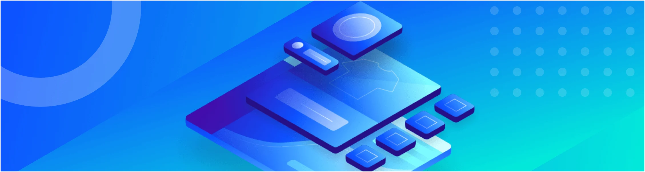 Article Header Illustration of an ecommerce Product Dashboard showing the layers blue background