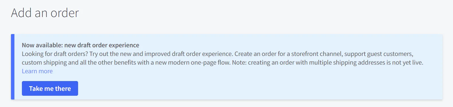 Control panel - new draft order experience opt-in banner