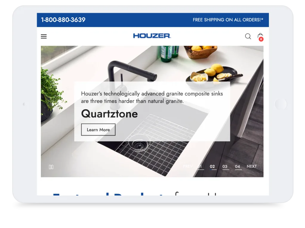 Houzer-Website auf einem Tablet